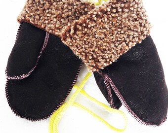 Leather kids gloves, mittens for kids, winter baby mittens, Christmas present for baby   1-5 years old