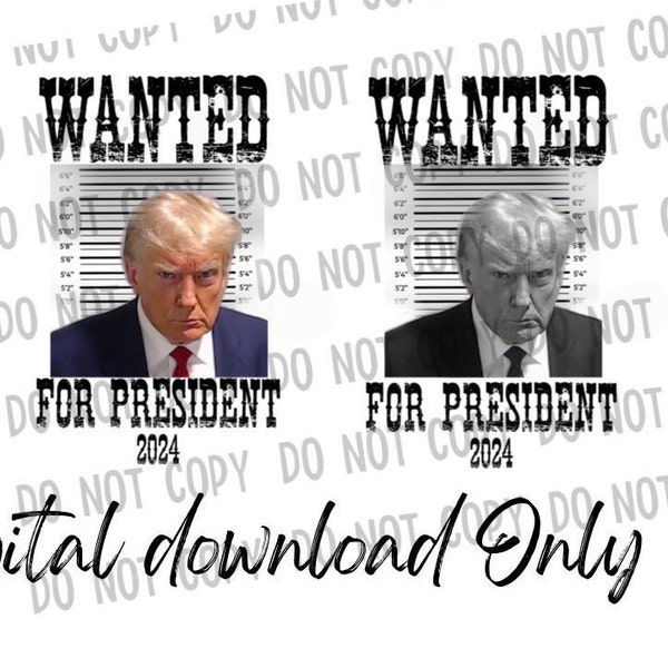 Trump Wanted President Mugshot Grey || President 2024 ll PNG Digital download