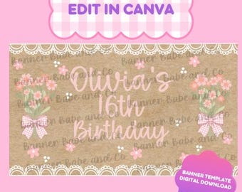 Girly banner template, floral banner template, bouquet banner, flower banner template, floral bouquet banner, banner for preteens
