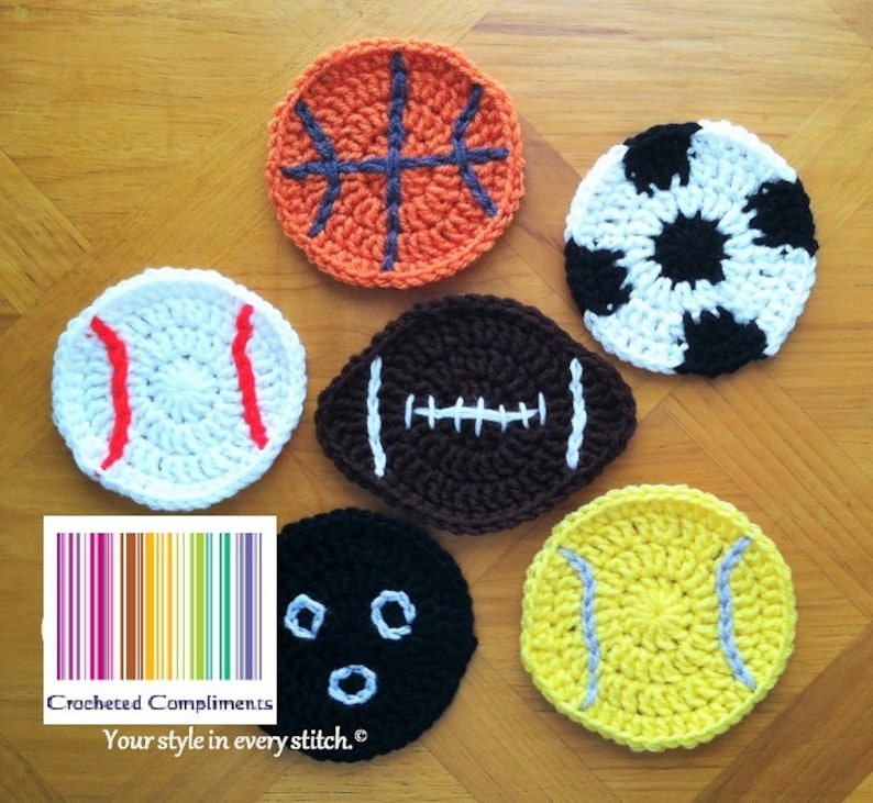 Crochet Sports Coasters-PATTERN ONLY image 1