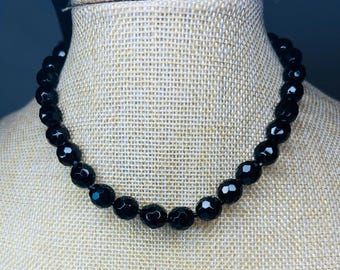 Vintage Classic Miriam Haskell Black Faceted Glass Beaded Necklace