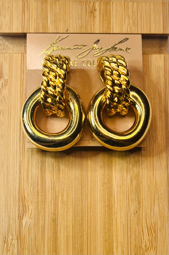 Vintage Kenneth Jay Lane Gold Tone Clip On Earrin… - image 1
