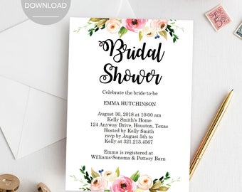 Bridal Shower Invitation, Printable Bridal Shower Invitation, Floral Bridal Shower Invitation, Bridal Shower Invitation Template
