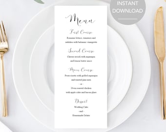 Wedding Menu Template, Wedding Food Menu, Printable Wedding Menu, Printable Menu, Wedding Menu Printable, Wedding Menu Instant Download