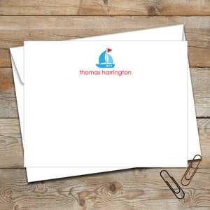 Personalized Flat Note Cards/Personalized Stationery/Personalized Kids Note Cards/Sailboat Note Cards/Stationery Set/Boys Stationery/Boat