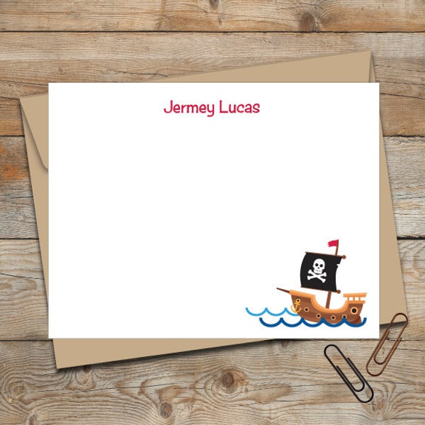 Personalized Flat Note Cards/Personalized Stationery/Personalized Kids Note Cards/Pirate Ship Note Cards/Stationery Set/Boys Stationery