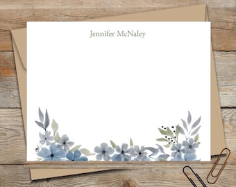 Personalized Floral Stationery/Women's Stationery/Flat Stationery Set/Floral Watercolor