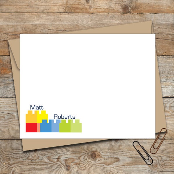 Personalized Flat Note Cards/Personalized Stationery/Personalized Kids Note Cards/Lego Note Cards/Boys Stationery/Girls Stationery/Lego Toys