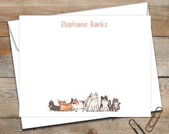 Personalized Flat Note Cards/Personalized Stationery/Personalized Kids Stationery/Cat Note Cards/Boys Stationery/Girls Stationery/Kitty/Pet