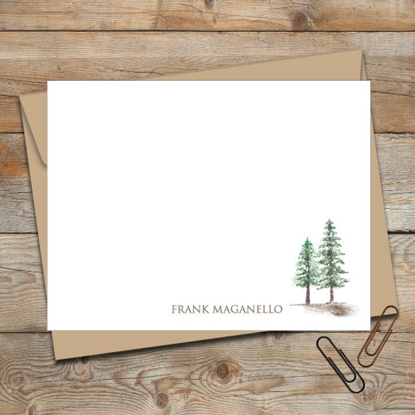 Personalized Flat Note Cards/Personalized Stationery/Personalized Men's Stationery/Pine Tree Note Cards/Watercolor Pine Tree/Thank You Notes