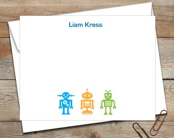 Personalized Flat Note Cards/Personalized Stationery/Personalized Kids Note Cards/Robot Note Card/Boys Stationery/Girls Stationery/Toy Robot