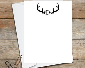 Personalized Deer Antler Stationery/Men's Stationery/Flat Stationery Set/Monogram