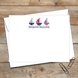 Personalized Flat Note Cards/Personalized Stationery/Personalized Kids Note Cards/Sailboat Note Cards/Stationery Set/Boys Stationery/Boat