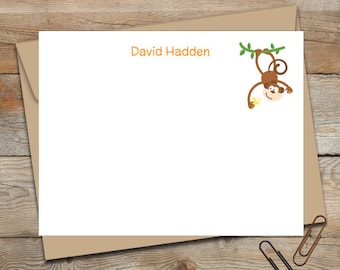 Personalized Flat Note Cards/Personalized Stationery/Personalized Kids Stationery/Monkey Note Cards/Boys Stationery/Girls Stationery/Jungle