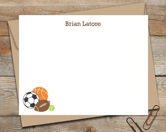 Personalized Flat Note Cards/Personalized Stationery/Personalized Kids Note Cards/Sports Note Cards/Boys Stationery/Girls Stationery