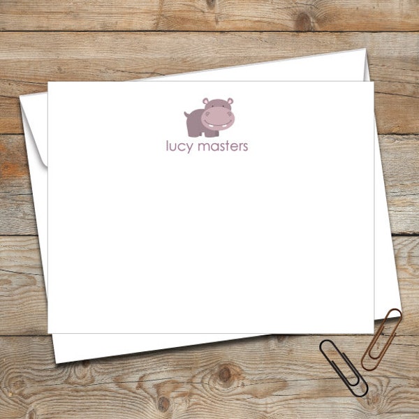 Personalized Flat Note Cards/Personalized Stationery/Personalized Baby Note Cards/Hippo Note Cards/Stationery Set/Thank You Notes/Jungle