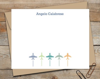 Personalized Flat Note Cards/Personalized Stationery/Personalized Kids Note Cards/Airplane Note Cards/Boys Stationery/Thank You Note/Flying