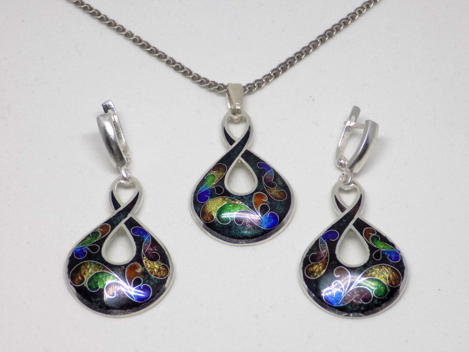 Enamel Silver Jewelry Set Statement Jewelry Silver Earrings Etsy