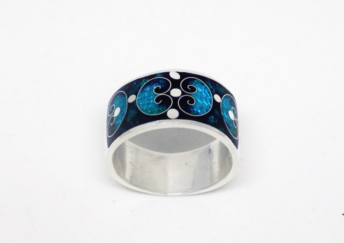Turquoise enamel band ring sterling silver band ring enamel Etsy