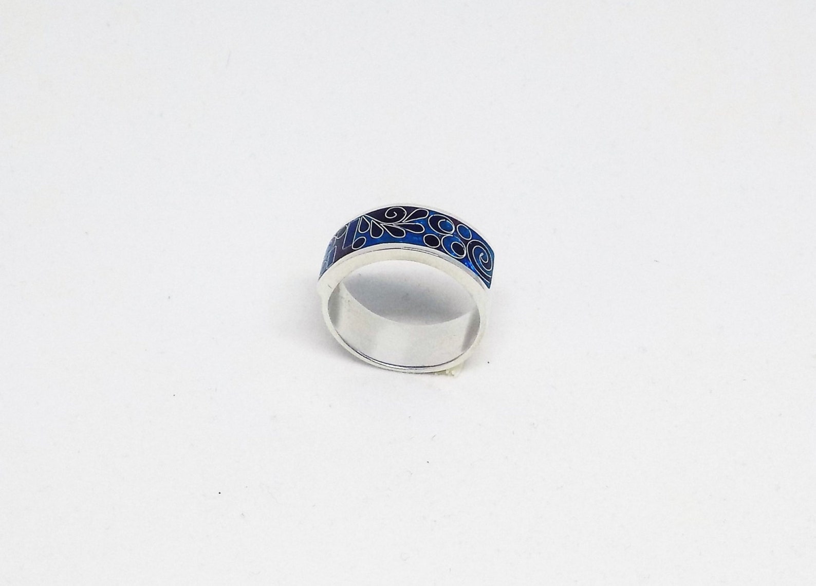Royal blue ring enamel band ring sterling silver ring | Etsy