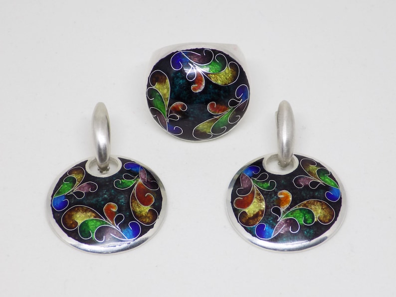 Black Enamel Jewelry Set Silver Jewelry Set Statement Etsy