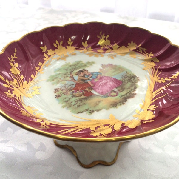 Vintage, Limoges, Fragonard footed candy dish, France,