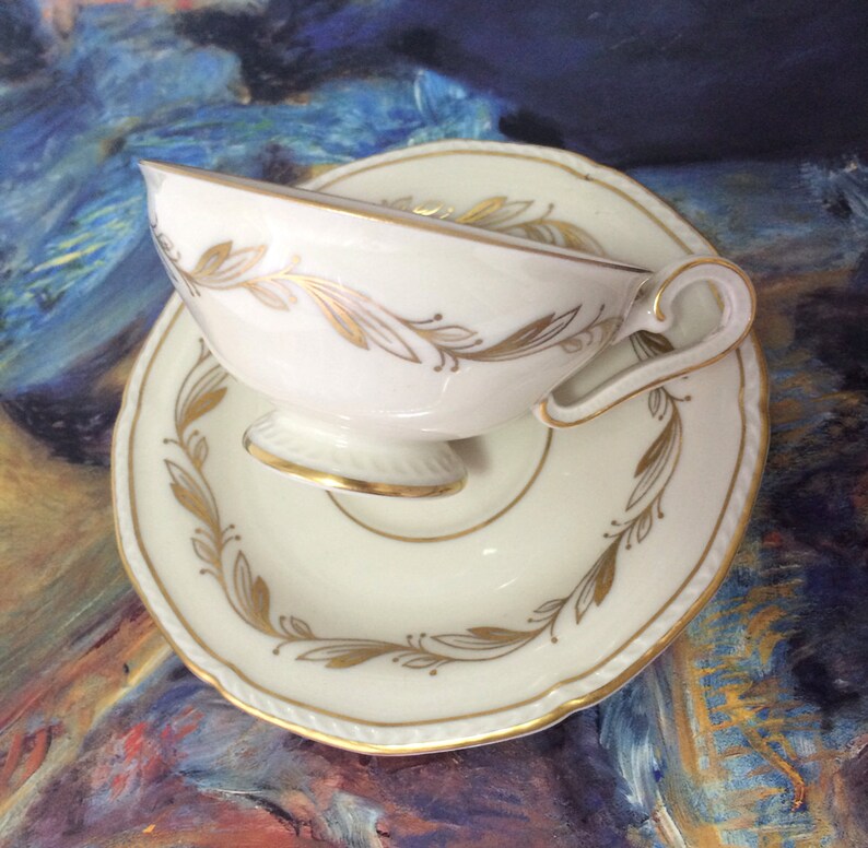 Vintage Kgl Tettau porcelain demitasse Bavarian Pr cream with gold decoration