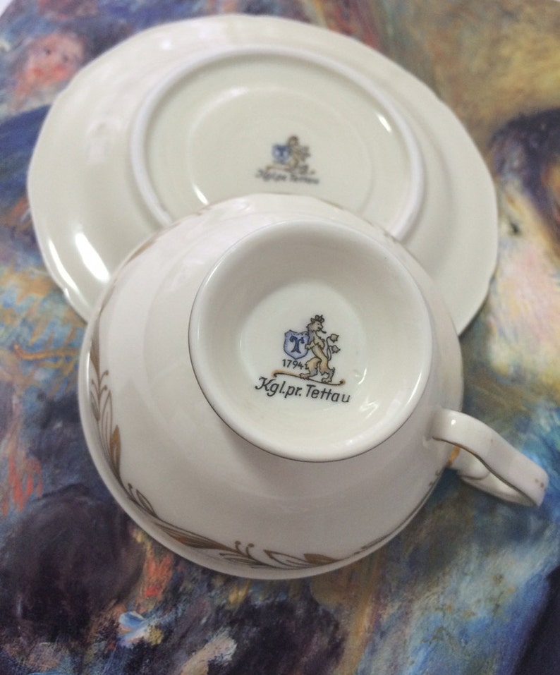 Vintage Kgl Tettau porcelain demitasse Bavarian Pr cream with gold decoration