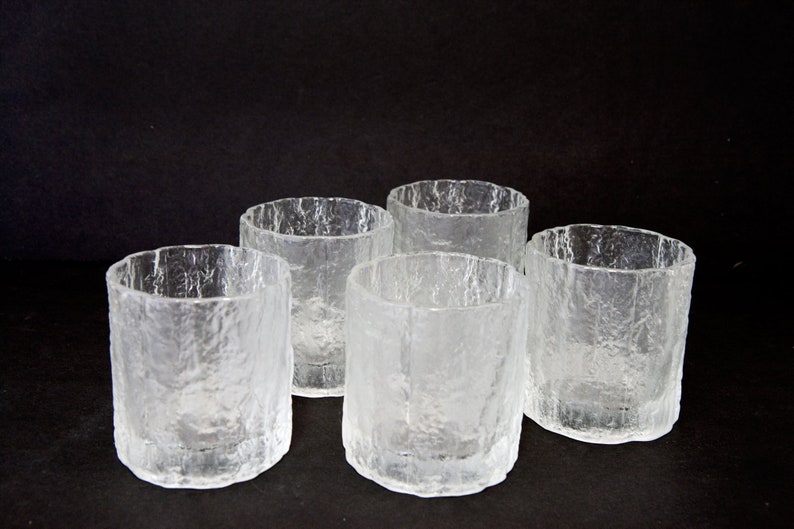 ice texture 5 durable Vintage Hoya Glacier HOY5 old fashioned tumblers , collectible barware Japan
