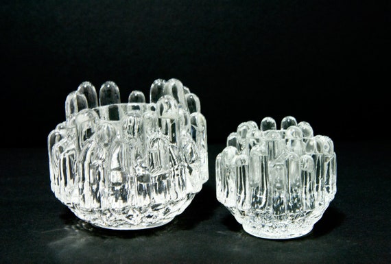 Vintage, 2 Göran Wärff Polar Ice candle holders, Kosta Boda 