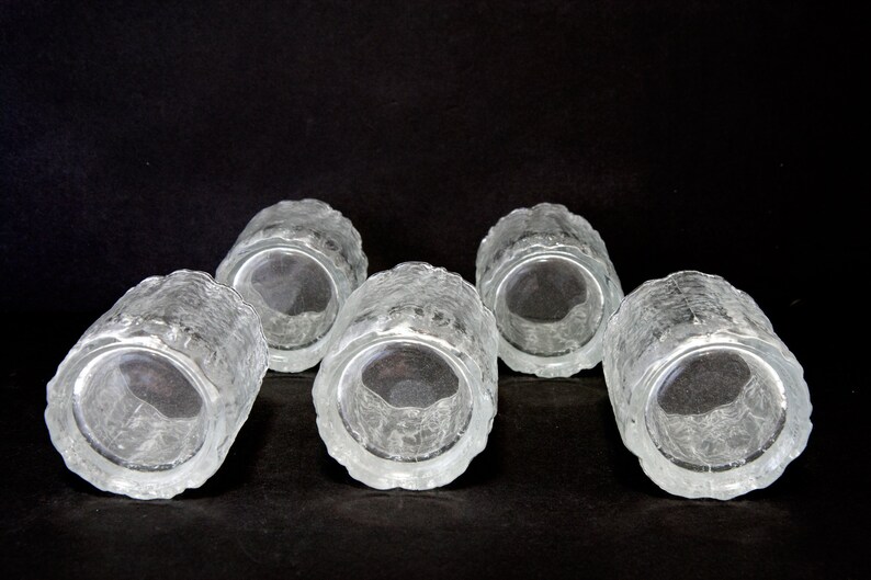 ice texture 5 durable Vintage Hoya Glacier HOY5 old fashioned tumblers , collectible barware Japan