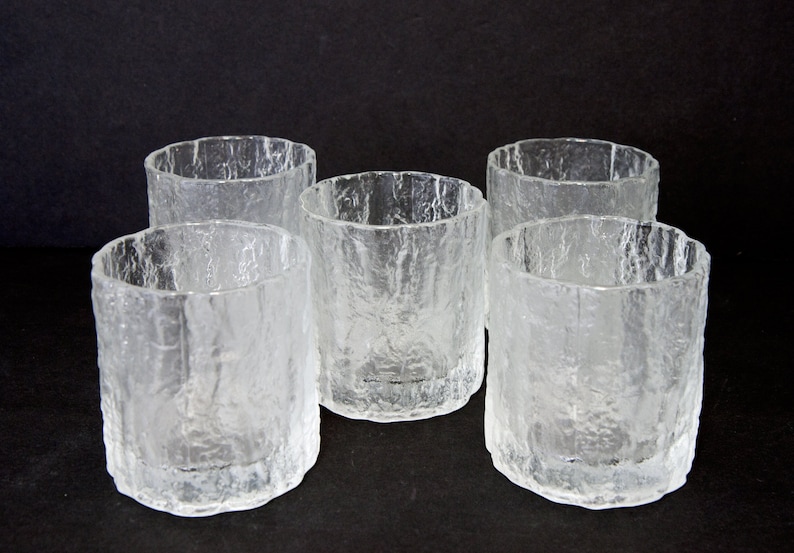 ice texture 5 durable Vintage Hoya Glacier HOY5 old fashioned tumblers , collectible barware Japan