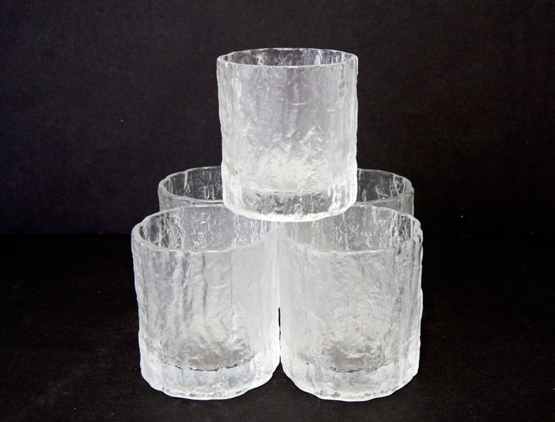 ice texture 5 durable Vintage Hoya Glacier HOY5 old fashioned tumblers , collectible barware Japan