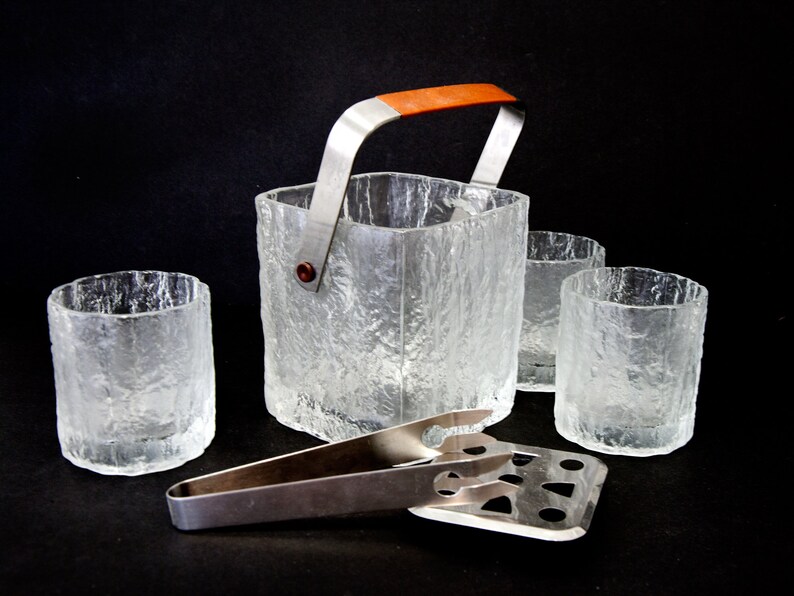 ice texture 5 durable Vintage Hoya Glacier HOY5 old fashioned tumblers , collectible barware Japan
