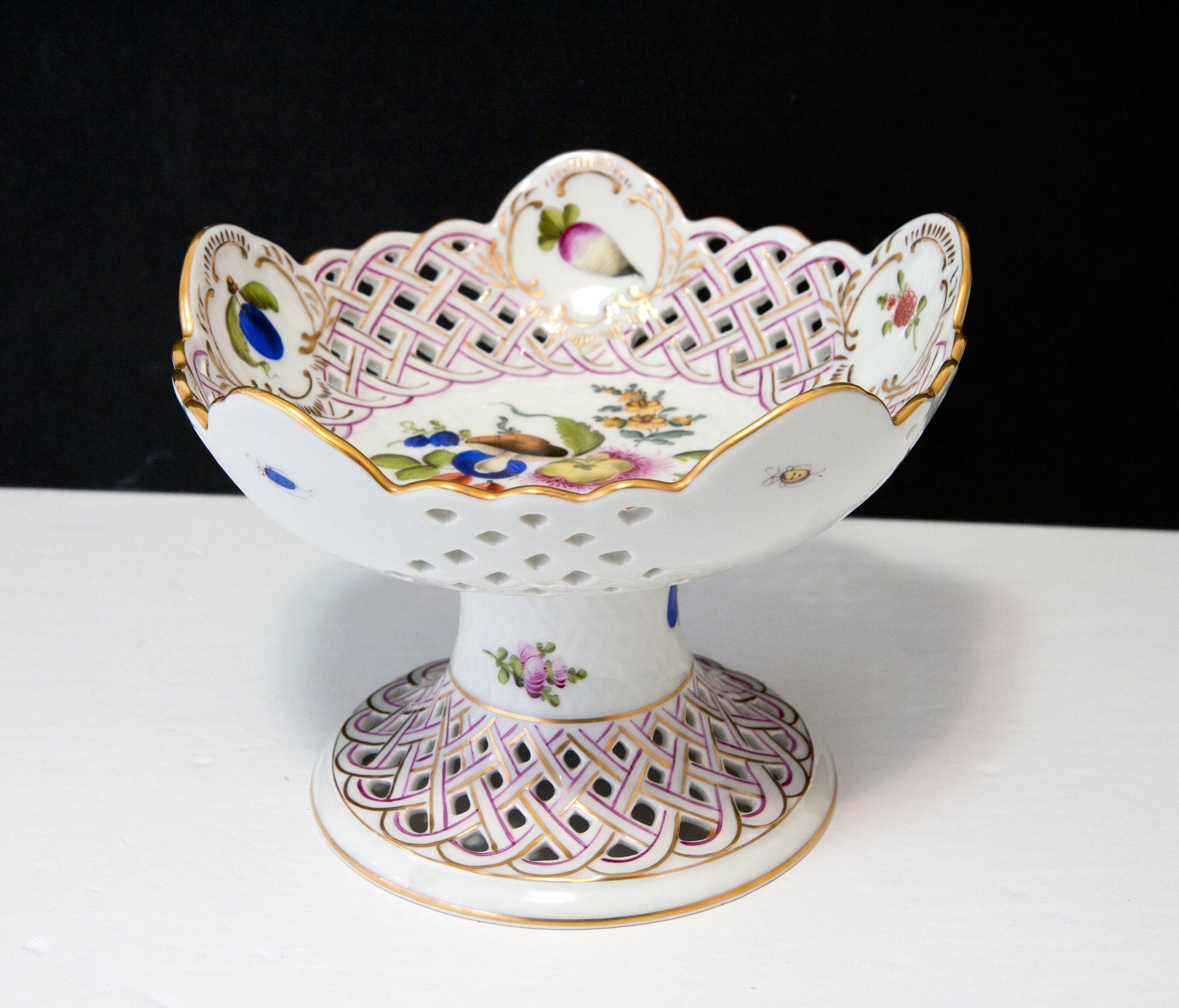 Vintage Rare Herend Hungary Porcelain Reticulated Fruit Bowl/basket ...