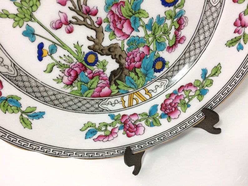 Multi-coloured 2 England Dinner Plates hand painted Vintage scalloped Aynsley Indian Tree