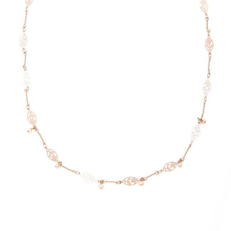 Wedding Rose Gold Pearls Bride Necklace Bridal Pearl Dainty Gift Necklace Bridal Rose Gold Delicate Necklace Bridal Pearl Leaves Necklace
