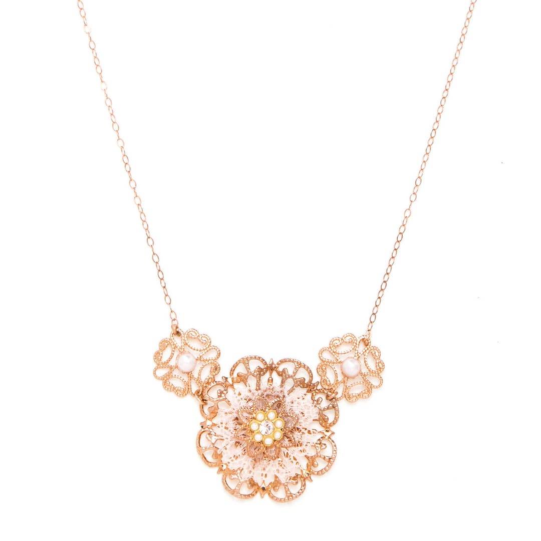 Rose Gold Bridal Flowers Necklace Rose Gold Lace Necklace - Etsy