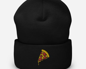 Bestickte Pizza Stück Mütze mit Umschlag - schweres Gewicht