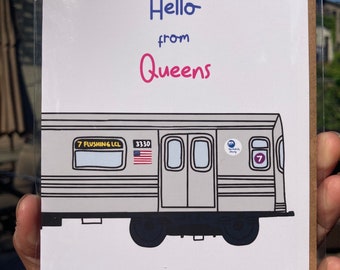 Hello from Queens NYC Train Greeting Card