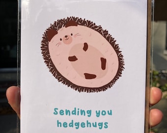 Sending Hedgehugs Greeting Card - Hedgehog Pun, Thoughtful, Birthday, Valentine's Day