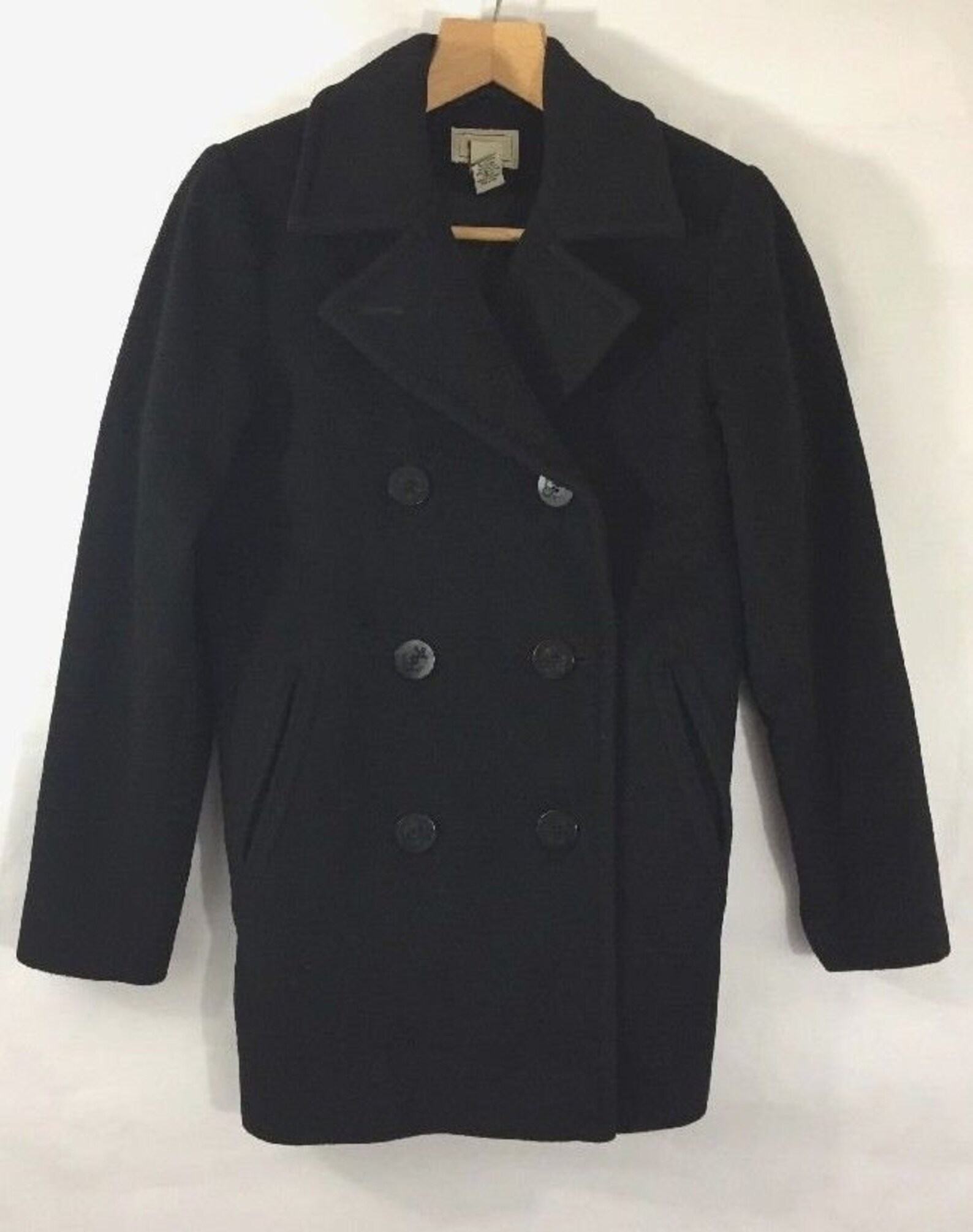 L.L. Bean Coat Women Size 6 Petite Black Pea Coat Wool Lined Etsy