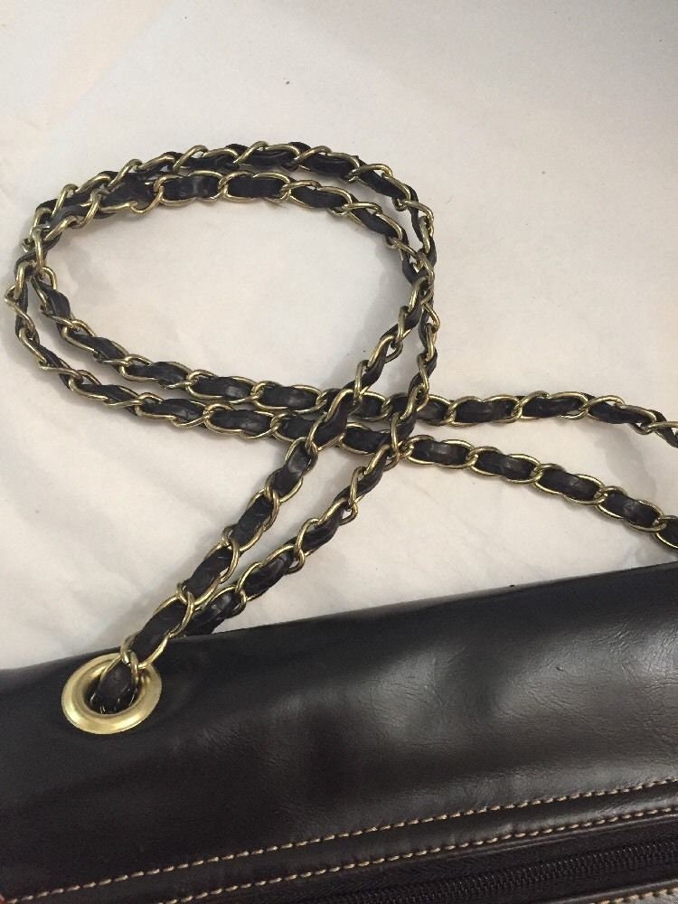 Leather Shoulder Bag Chain Strap Black Womens Outside Pocket 2 Etsy