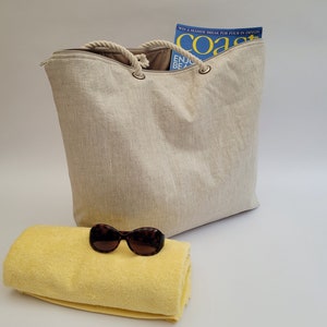 Large waterproof beach bag,  Large beach bag with zip, Beach bag, Beach tote with zip, Waterproof beach bag tote, Neutral beach bag