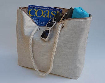 Beach Bag With Zip Top Waterproof Beach Bag Zip Top Beach Bag Beach Tote With Zipper Oilcloth Beach Bag Neutral Beach Bag Tote Etsy UK