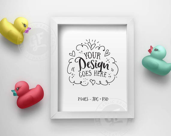 Cute Kids Rubber Duck Frame Mockup Styled Desktop