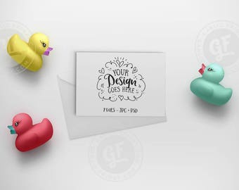 Download Cute Kids Rubber Duck Greeting Card Mockup Styled Desktop Flatlay Blog Social Media Art Artist Modern Feminine 00025 05 Free Download Psd Mockups Mockups Pink PSD Mockup Templates