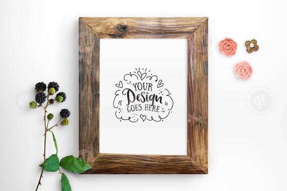 Pretty Rustic Frame Mockup With Psd Flatlay Stock