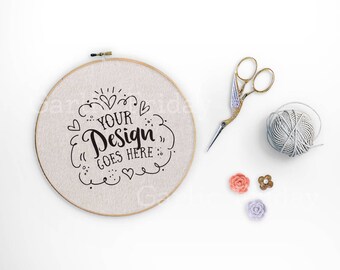 Download Free Embroidery Hoop mockup with PSD | Cross stitch Craft Flatlay Stock Photo | Styled Desktop | Social Media Artist | Modern & Feminine 14-0021 PSD Template