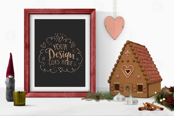 Gingerbread House With Frame Mockup Psd Styled Desktop Gingerbread House With Frame Mockup Psd Styled Desktop